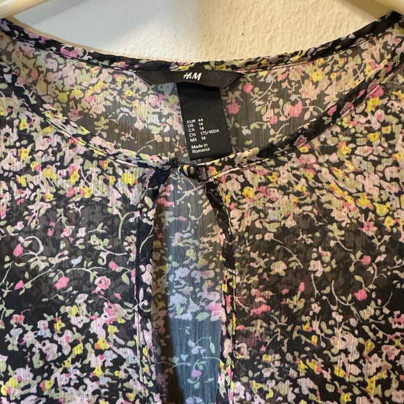 H&M Black Floral Long Sleeve Midi Dress with Pink Accents - Picture 3 of 12